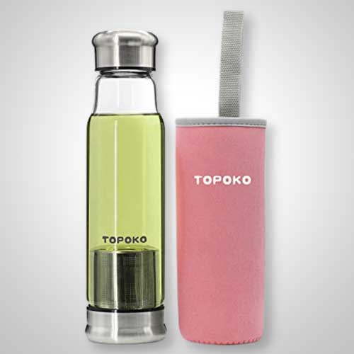 TOPOKO Handmade 18.5 Ounce Glass Water Bottle-Extra Strong Crystal Glass Bottle
